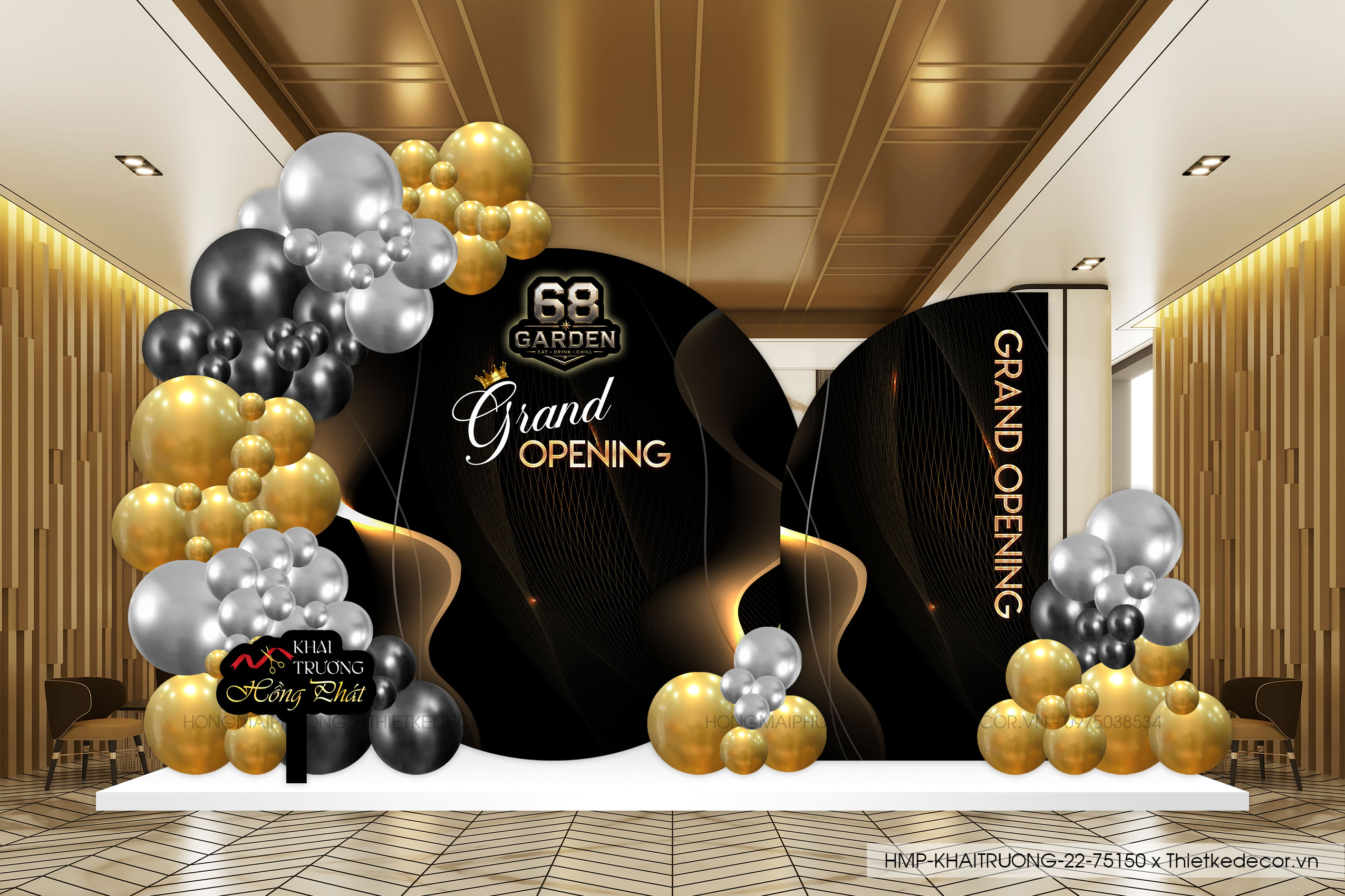 File thiết kế decor- trang trí background khai trương bar/ club mix bóng sang trọng tone đen, vàng gold